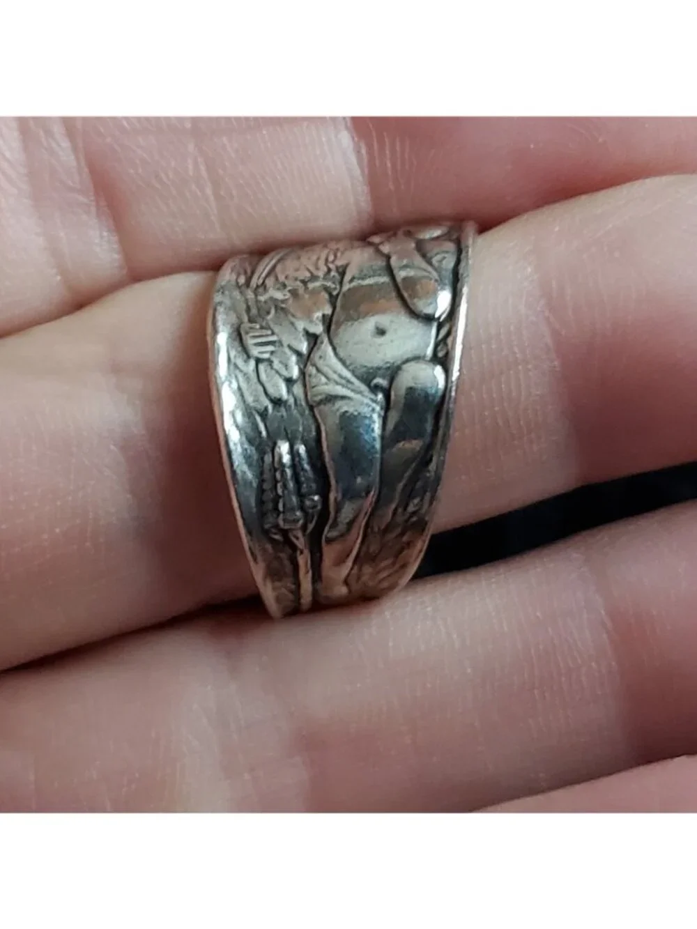Vintage Sterling Silver Spoon Ring Sz 7 Stork Baby Boy RW&S